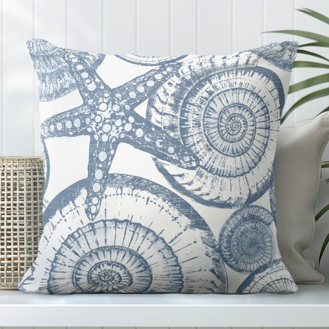 Blue & White Starfish Throw Pillow (Creator Uploaded)