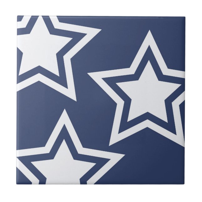 Blue White Stars Ceramic Tile (Front)
