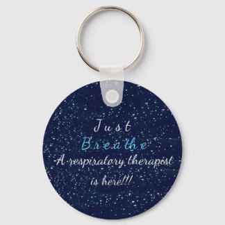 Blue White Stars Just Breathe Respiratory Therapy Key Ring