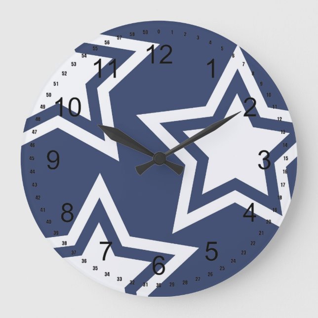 Blue White Stars Large Clock (Front)