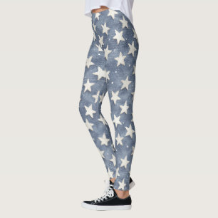 Blue White Stars   Leggings