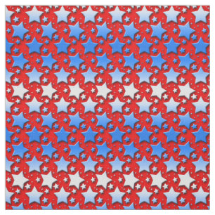 Blue White Stars on Red Fabric