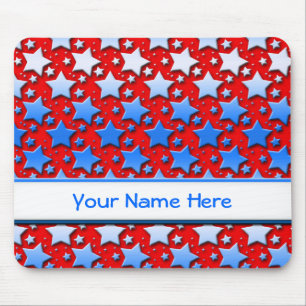 Blue White Stars on Red Mouse Pad