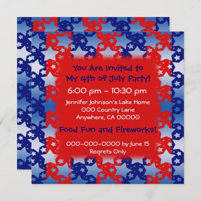 Blue White Stars Red Blue Stripes Invitation (Front/Back)