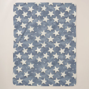 Blue White Stars Sherpa Blanket