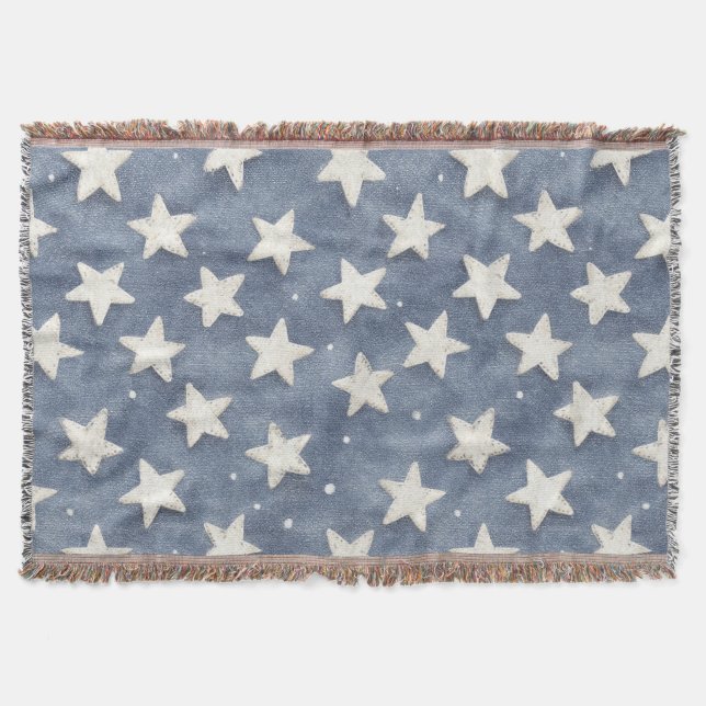 Blue White Stars   Throw Blanket (Front)