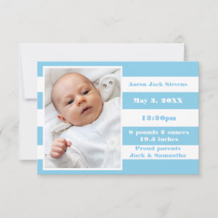 Blue & White Stripe - 3x5 Birth Announcement