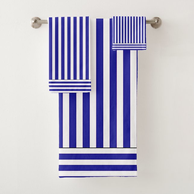 Blue White Stripe Bath Towel Set  (Insitu)