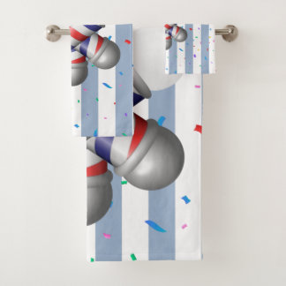 Blue & White Stripe Bathroom Towel Set Barber Pole