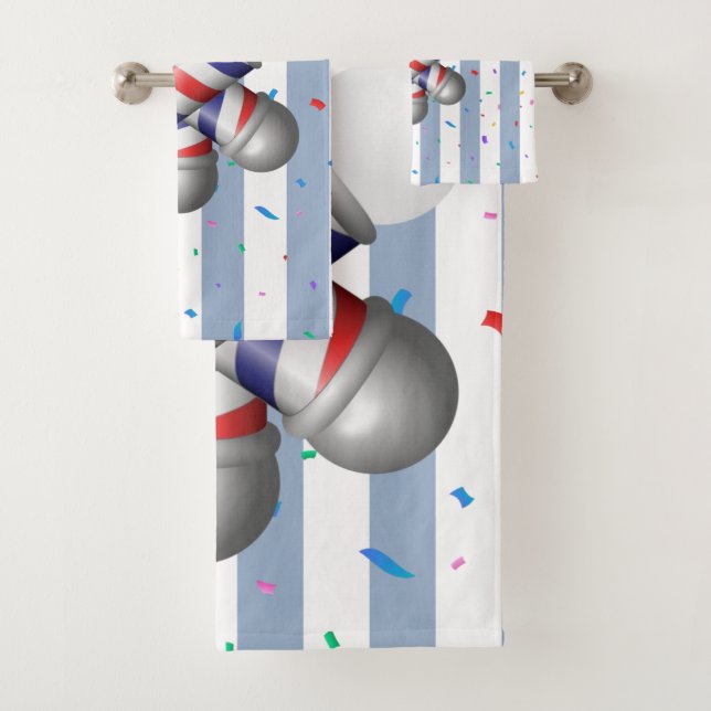 Blue & White Stripe Bathroom Towel Set Barber Pole (Insitu)