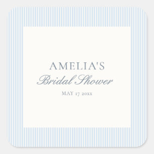 Blue White Stripe Classic Elegant Bridal Shower Square Sticker