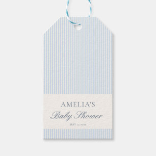Blue White Stripe Custom Classic Baby Shower Gift Tags