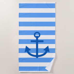 Blue & White Stripe Pattern with Anchor Beach Towel