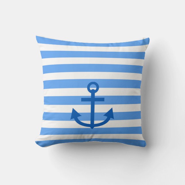 Blue & White Stripe Pattern with Anchor Cushion (Front)