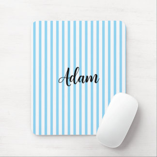 Blue White Stripe Script Name Personalised Mouse Pad
