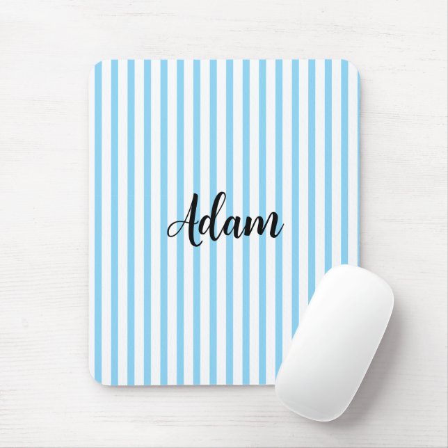 Blue White Stripe Script Name Personalised Mouse Pad (With Mouse)