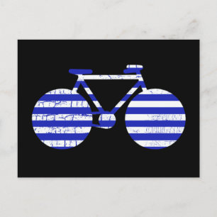 blue & white striped bicycle postcard