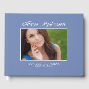 Blue White Striped Graduation Senior Photo Guest Book