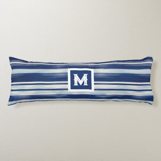 Blue & White Striped Monogram Body Cushion (Front)