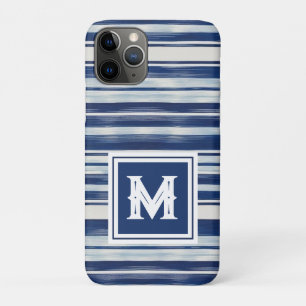 Blue & White Striped Monogram iPhone 11 Pro Case