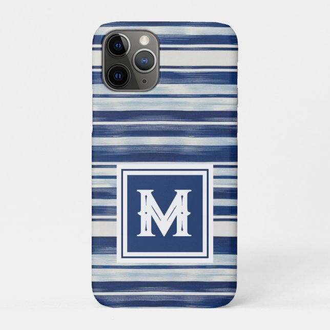 Blue & White Striped Monogram Case-Mate iPhone Case (Back)