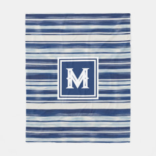 Blue & White Striped Monogram Fleece Blanket