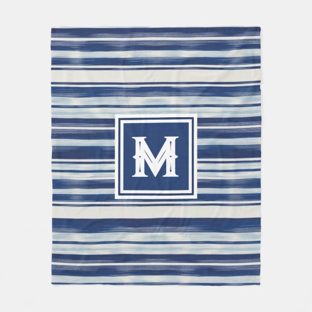 Blue & White Striped Monogram Fleece Blanket (Front)