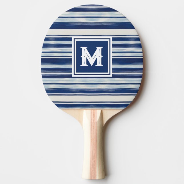 Blue & White Striped Monogram Ping Pong Paddle (Front)