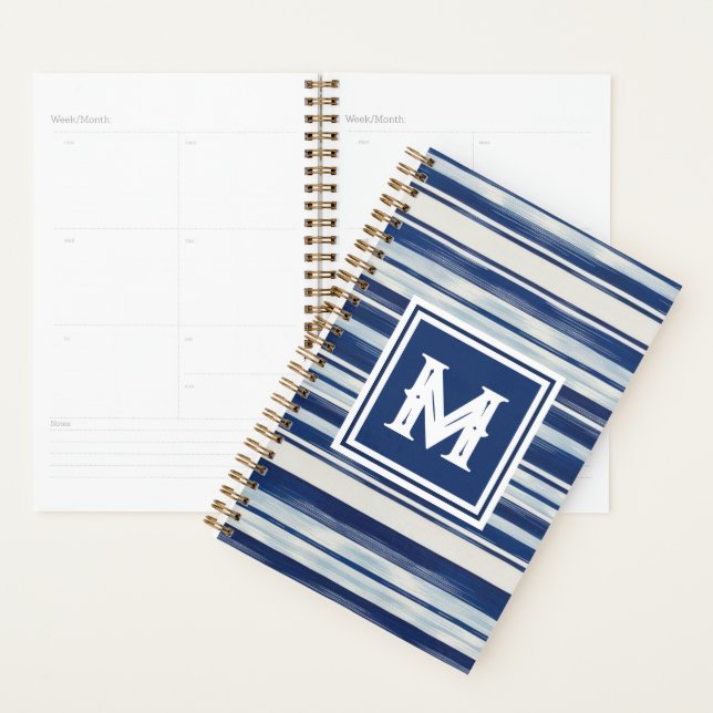 Blue & White Striped Monogram Planner (Display)