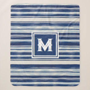 Blue & White Striped Monogram Sherpa Blanket
