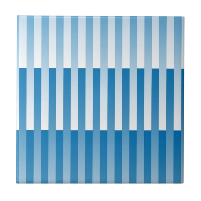Blue White Striped Pattern Ceramic Tile (Front)