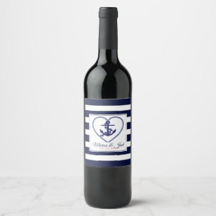 Blue & White Stripes And Anchor Wine Label