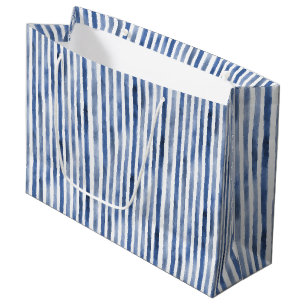 Blue White Stripes Birthday Large Gift Bag
