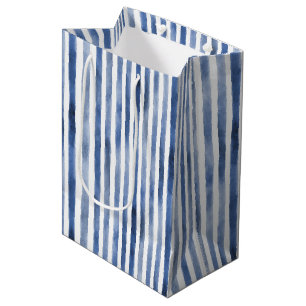 Blue White Stripes Birthday Medium Gift Bag
