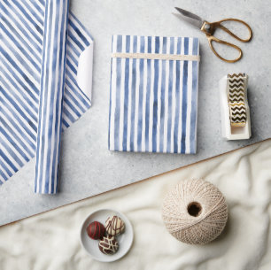 Blue White Stripes Birthday Wrapping Paper