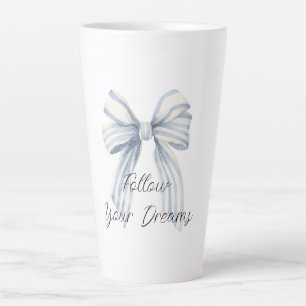 Blue White Stripes Bow Latte Mug