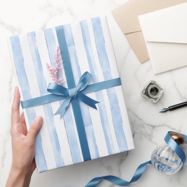 Blue White Stripes Bridal Shower Wrapping Paper (Gifting)