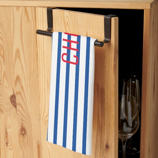 Blue White Stripes Chef Cooking Tea Towel (Thirds Fold)