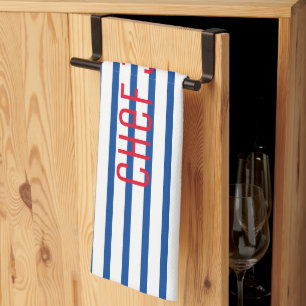 Blue White Stripes Chef Julia Your Name Cooking Tea Towel