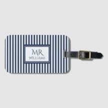 Blue & White Stripes Custom Name Luggage Tag
