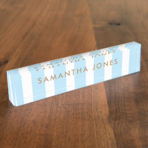 blue white Stripes Gold Classic Personalized Nameplate
