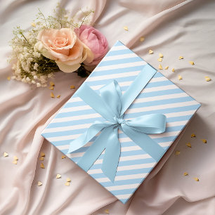 Blue White Stripes Gold Text Birthday Christmas Wrapping Paper