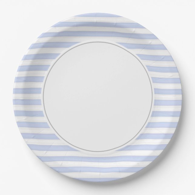 Blue & White Stripes  Paper Plate (Front)