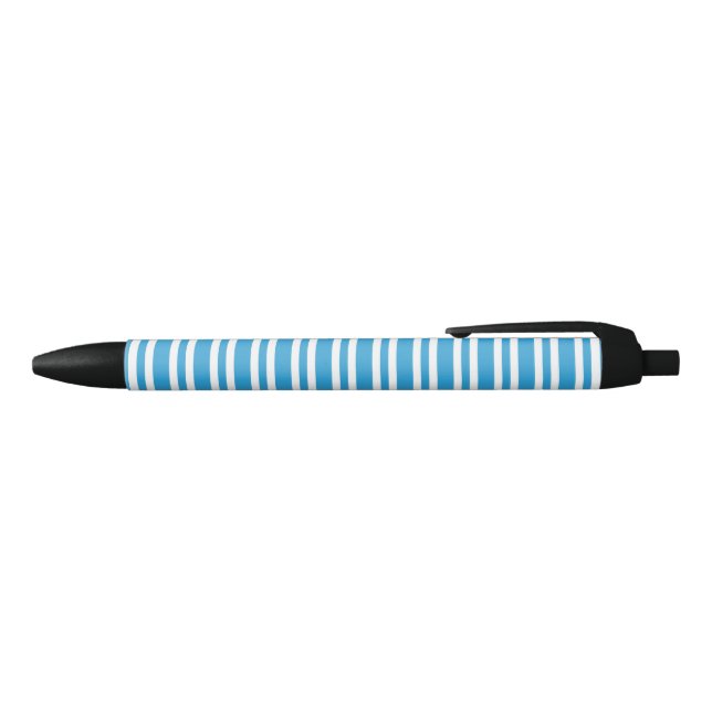 Blue White Stripes Pattern Black Ink Pen (Top)