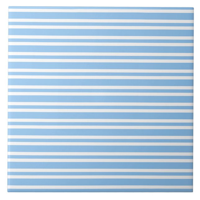 Blue White Stripes Pattern Ceramic Tile (Front)