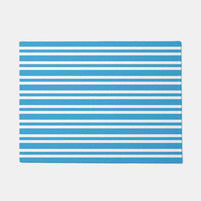Blue White Stripes Pattern Doormat (Front)