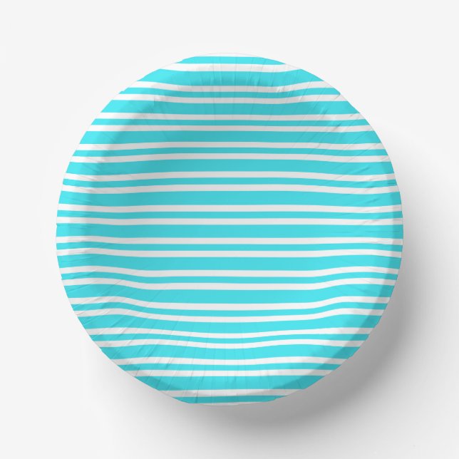 Blue White Stripes Pattern Paper Plate (Front)