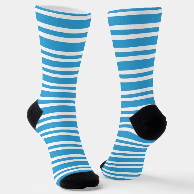 Blue White Stripes Pattern Socks (Angled)