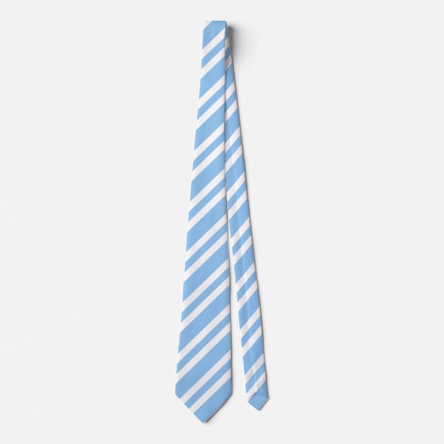 Blue White Stripes Pattern Tie (Front)