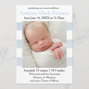 Blue/White Stripes Photo - Birth Announcement